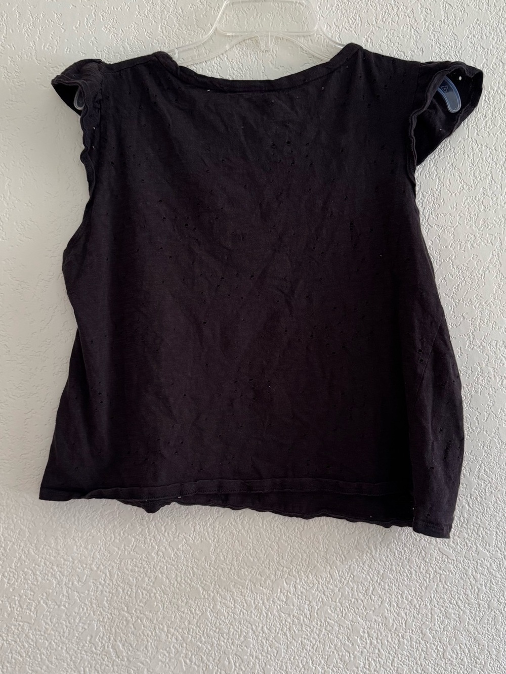 Alya Black Red Floral Top Flutter Sleeve Intentional Holes Dark Boho Grunge L - Picture 6 of 8